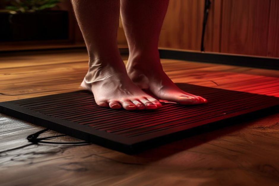 Bare feet on indoor conductive grounding mat